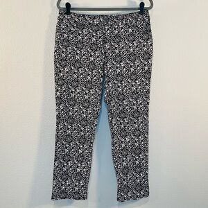 Chico's Cropped Jeans Black White Geometric Print 1 M 8 Ankle Stretch Womens